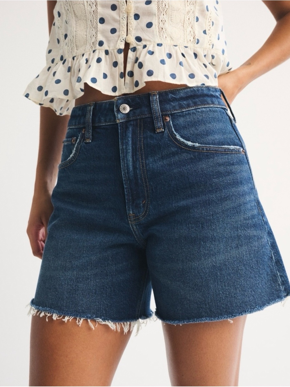 Women's Size 37 Abercrombie & Fitch Curve Love High-Rise Dark Wash Denim Shorts